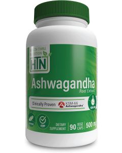 HTN Ashwagandha 500mg Pure KSM­66 90 Vege Caps Organic Root Soy Free