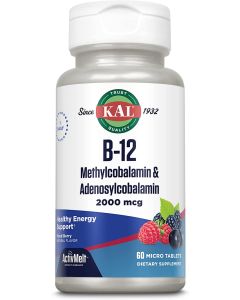 KAL B12 Methylcobalamin Adenosylcobalamin 2000mcg ActivMelt 60 Tablets