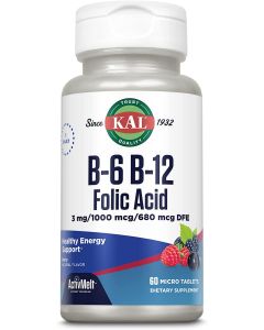 KAL B6 B12 Folic Acid ActivMelt 60 Tablets Energy Support Supplement