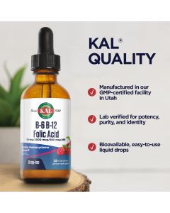 KAL B6 B12 Folic Acid Drops Mixed Berry Flavor 2 Oz