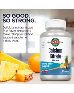 KAL Calcium Citrate 60 Chewables 500mg Mixed Fruit Flavor Bone Support - supplemynts.com