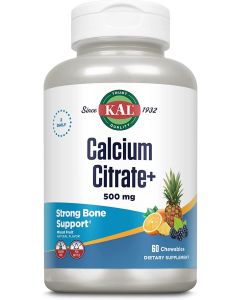 KAL Calcium Citrate 60 Chewables 500mg Mixed Fruit Flavor Bone Support - supplemynts.com