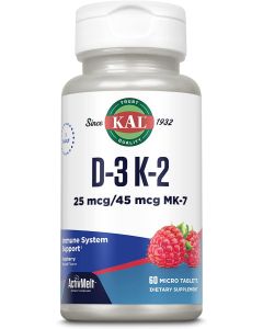 KAL D3 K2 ActivMelt 60 Tablets Raspberry Flavored Immune Support - supplemynts.com