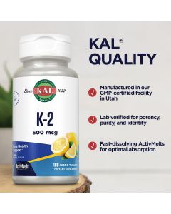 KAL K 2 500 mcg ActivMelt 100 Instant Dissolve Tablets Bone Support