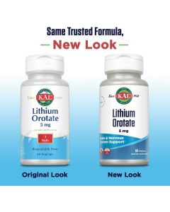 KAL Lithium Orotate 60 Vegcaps 5mg Brain System Support Supplement - supplemynts.com