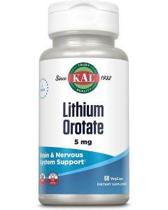 KAL Lithium Orotate 60 Vegcaps 5mg Brain System Support Supplement - supplemynts.com