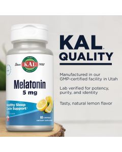 KAL Melatonin Lozenges 5 mg 30 Count Lemon Flavor Healthy Sleep Cycle