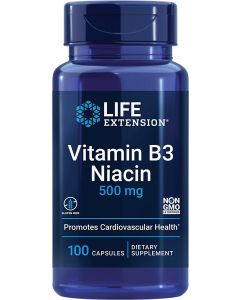 Life Extension Vitamin B3 Niacin 500mg 100 Caps Gluten Free Non GMO - supplemynts.com