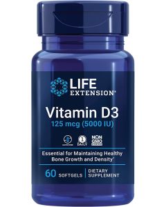 Life Extension Vitamin D3 125 mcg 5000 IU 60 Softgels Immune Health - supplemynts.com