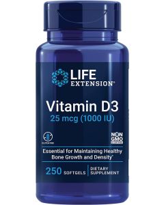 Life Extension Vitamin D3 25 mcg 1000 IU Softgels Bone Growth Support - supplemynts.com