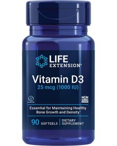 Life Extension Vitamin D3 25 mcg 1000 IU Softgels Bone Growth Support - supplemynts.com