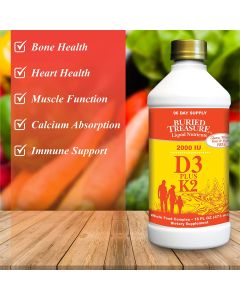 Liquid Vitamin D3 Plus K2 2000 IU 16 Fl Oz Buried Treasure - supplemynts.com