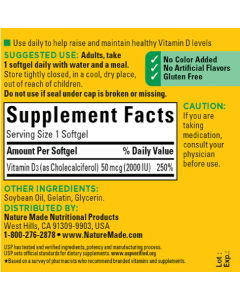 Nature Made Vitamin D3 2000 IU 50 Mcg 90 Softgels Muscle Immune Health - supplemynts.com
