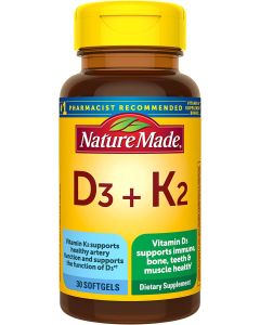 Nature Made Vitamin D3 + K2 30 Softgels  Bone Health - supplemynts.com