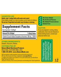 Nature Made Vitamin E 400 IU 180mg Dl Alpha Softgels Antioxidant - supplemynts.com