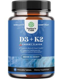 Nature's Craft D3 K2 Cherry Flavored Joint Support Chewable 60 Tablets - supplemynts.com