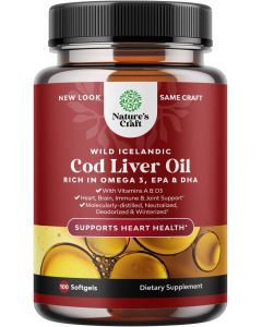 Nature's Craft Wild Icelandic Cod Liver Oil 100 Softgel Omega3 Epa Dha