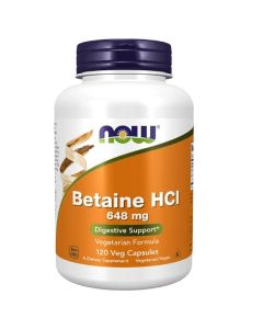 NOW Betaine HCl 648mg Digestive Support Supplement 120 Veggie Caps - supplemynts.com