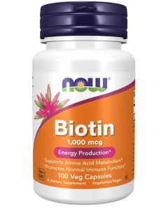 NOW Biotin 1000 mcg 100 Veggie Caps Energy Production Supplement