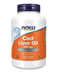 NOW Cod Liver Oil 650mg 250 Softgels Cardiovascular Support Supplement