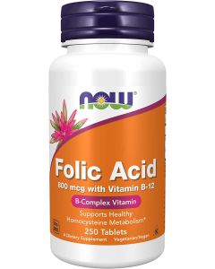 NOW Folic Acid 800mcg Vitamin B12 250 Tablets Vegan Non GMO - supplemynts.com