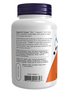 NOW GABA 750mg 100 Veggie Caps Neurotransmitter Support Supplement