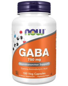 NOW GABA 750mg 100 Veggie Caps Neurotransmitter Support Supplement