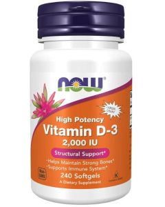 NOW High Potency Vitamin D-3 2000IU Structural Support 240 Softgels - supplemynts.com