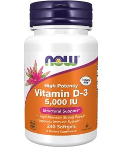 NOW High Potency Vitamin D-3 5000IU Structural Support 240 Softgels - supplemynts.com