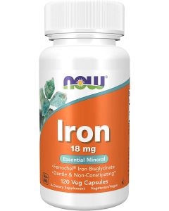 NOW Iron 18mg Essential Mineral 120 Veggie Caps Immune System Support - supplemynts.com