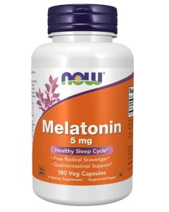 NOW Melatonin 5 mg 180 Veg Caps Free Radical Scavenger Sleep Support