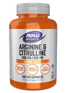 NOW Sports Arginine & Citrulline Amino Acids 120 Veggie Caps - supplemynts.com