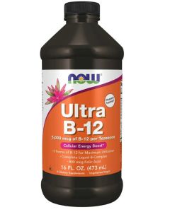 NOW Ultra B12 5000mcg per Teaspoon Liquid Energy Boost Supplement 16Oz - supplemynts.com