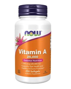 NOW Vitamin A 25000 IU Essential Nutrition 250 Softgels - supplemynts.com