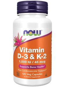 NOW Vitamin D-3 K-2 1000IU 45mcg Bone Health Support 120 Veggie Caps - supplemynts.com