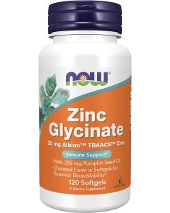 NOW Zinc Glycinate 30mg Albion 250mg Pumpkin Seed Oil 120 Softgels - supplemynts.com