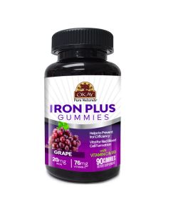 Okay Gummies Iron Plus 90 Count Grape Flavor Vitamin C B3 - supplemynts.com