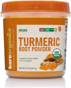 Turmeric Root Powder 8 Oz Joint Health Support Vegan BareOrganics - supplemynts.com