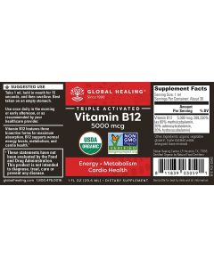 Vitamin B12 1 Oz Organic Vegan Formula Global Healing Energy Boost - supplemynts.com