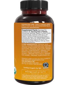 Viva Naturals Organic Turmeric Curcumin 1500mg Heart Health 90 Caps - supplemynts.com