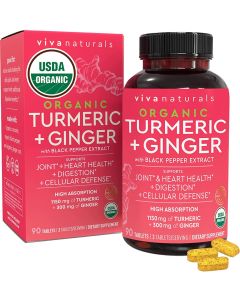 Viva Naturals Organic Turmeric Ginger Digestion Support 90 Caps - supplemynts.com