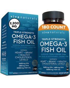 Viva Naturals Triple Strength Omega 3 Fish Oil 2,200mg 180 Softgels