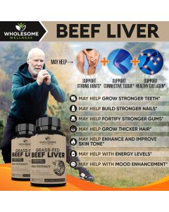 Wholesome Grass Fed Desiccated Beef Liver Capsules 180 Pills 750mg