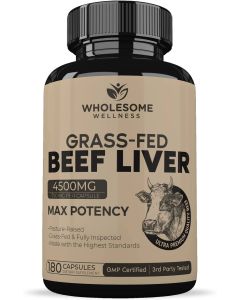 Wholesome Grass Fed Desiccated Beef Liver Capsules 180 Pills 750mg