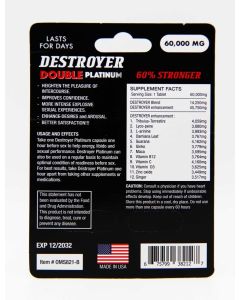 Destroyer Double Platinum supplement facts label tribulus maca ginkgo capsule packaging back view