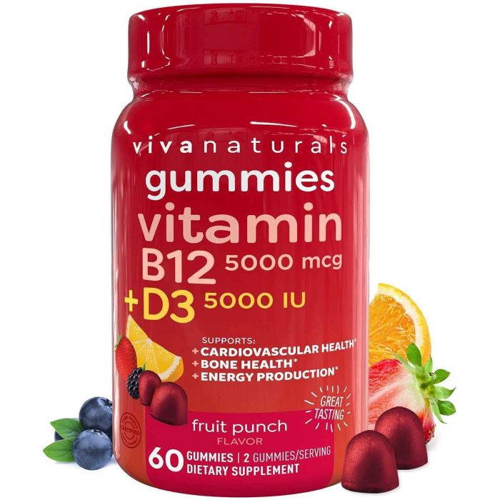 Viva Naturals Vitamin D3 B12 Immune Support 60 Gummies - supplemynts.com