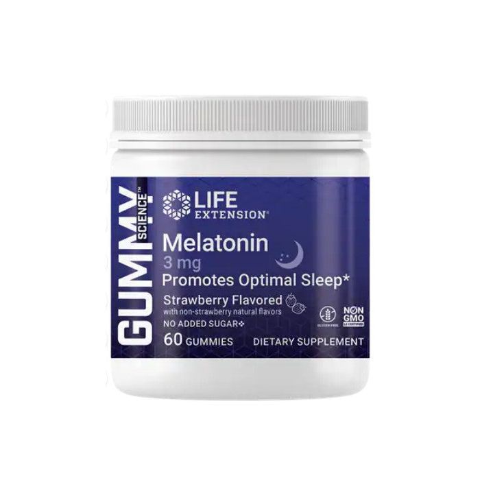 Life Extension Melatonin 3mg Strawberry Flavor Sugar Free 60 Gummies - supplemynts.com