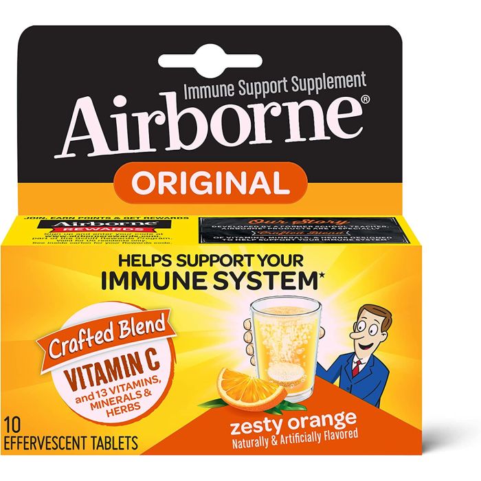 Airborne 1000mg Vitamin C 10 Effervescent Tablets Zesty Orange Flavor - supplemynts.com