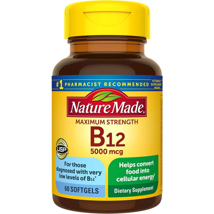 Nature Made Maximum Strength Vitamin B12 60 Softgels 5000mcg - supplemynts.com