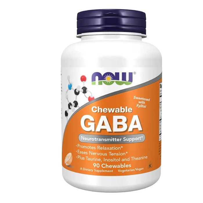 NOW GABA Chewables 90 Count Orange Flavor Neurotransmitter Support - supplemynts.com